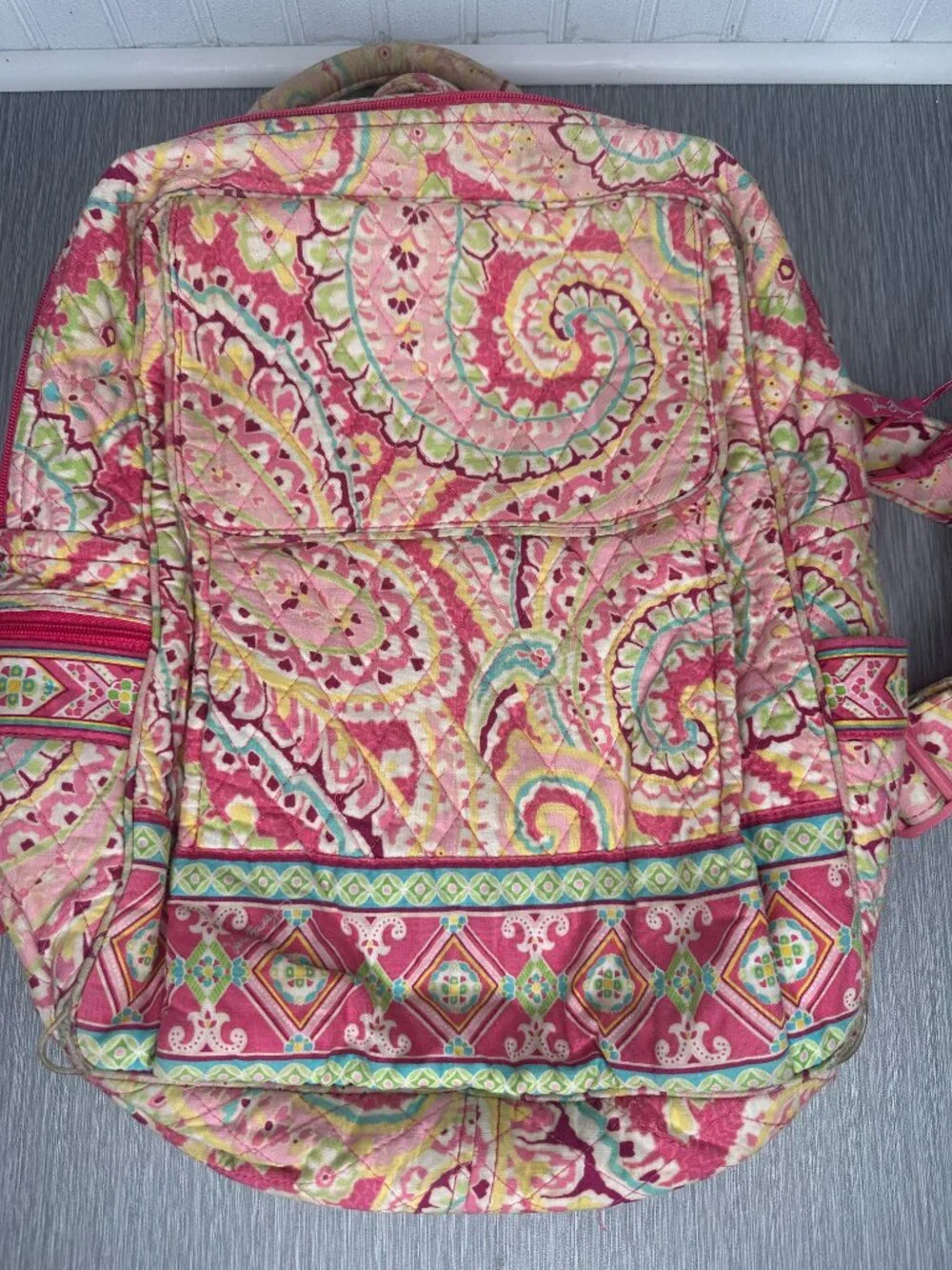 Vera Bradley Quilted Cotton Backpack Pink Green Paisley Floral Retired Pattern